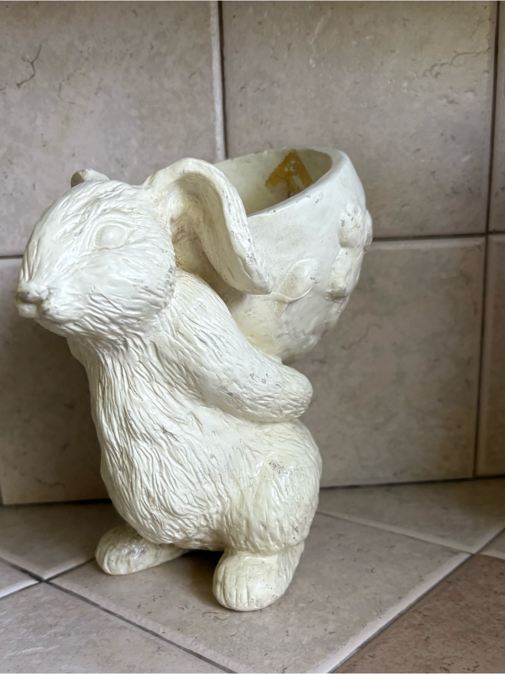 Cream Bunny Planter Decorative Sculpture